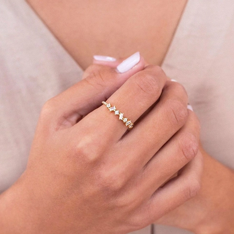 Irregular Zircon Ring 18K Gold Plated Copper Geometric Full Diamond Band For Women Daily Wedding Jewelry Accessories