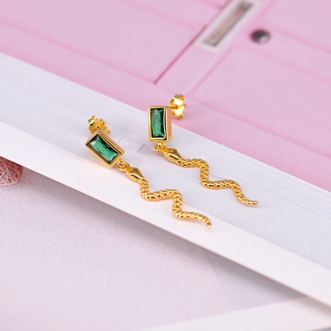 Retro Snake Drop Earrings For Women Copper Zirconia Animal Dangle Earrings With 925 Sterling Silver Earring Post Jewelry