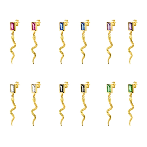Retro Snake Drop Earrings For Women Copper Zirconia Animal Dangle Earrings With 925 Sterling Silver Earring Post Jewelry