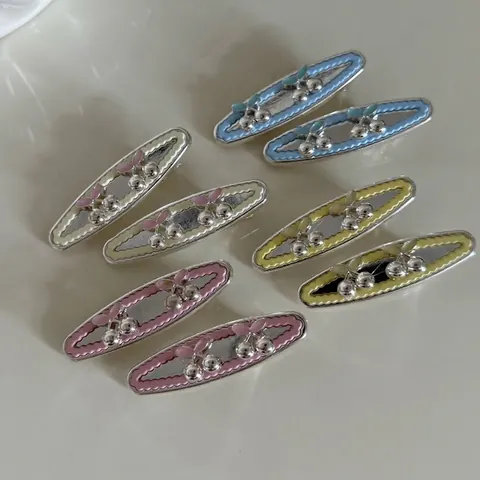 Pinza para el Pelo con Cereza y Diamantes de Imitación Color Macaron para Mujer Aleación Borde Ondulado Ovalado Accesorio para el Pelo