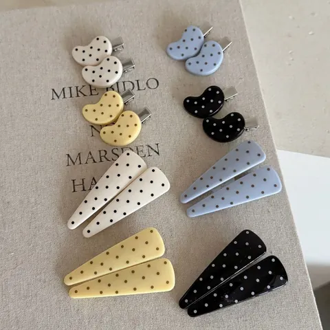 Retro Polka Dot Acrylic Hair Clips For Women Cute Bean Shape Triangle Side Clips Handmade Elegant Hair Accessories
