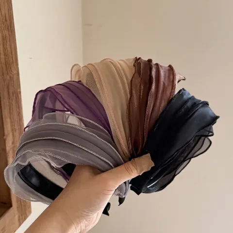 Diadema Ancha Plisada de Malla para Mujer Elegante Banda de Organza con Volantes Accesorios de Moda para el Cabello Diario