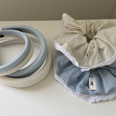 Cerchietto in Tessuto a Strisce Fascia per Capelli Imbottita Con Elastico in Pizzo Stile Coreano Accessori Capelli Donna