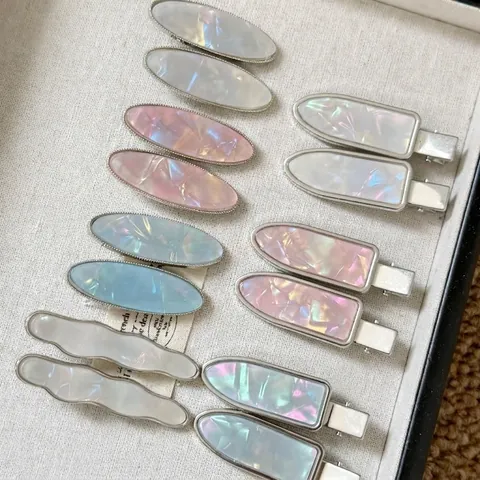 Fermaglio per Capelli a Onde in Acetato Iridescente di Moda per Donna Lega Madreperla Texture Frangia Clip Laterale Accessori per Capelli Eleganti