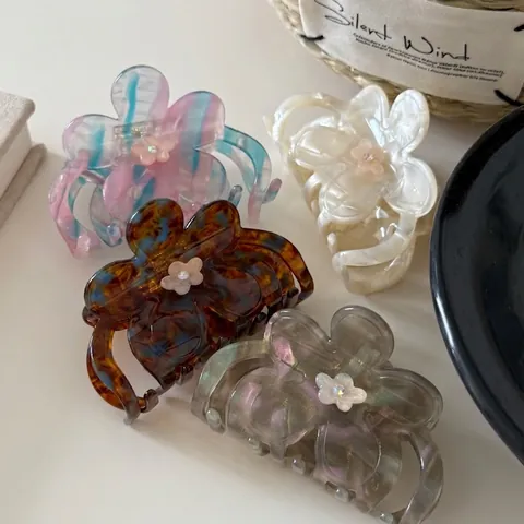 Elegante Molletta per Capelli a Forma di Fiore in Acetato per Donna Stile Francese Grande Clip a Squalo con Strass Accessorio per Capelli Floreale