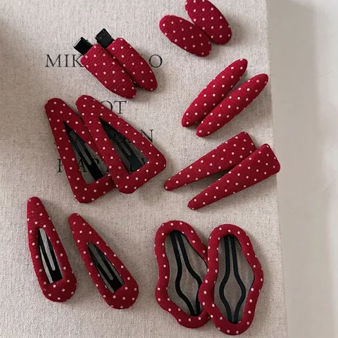 Fermagli per Capelli in Metallo Rivestiti in Tessuto a Pois Rossi per Donna Clip BB a Pois Retro Sweet Accessori per Capelli