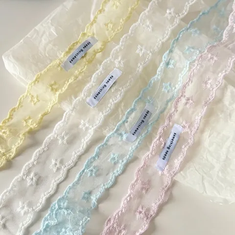 Bufanda de Encaje con Bordado de Estrellas Francesas para Mujer Elegante Cinta de Encaje Larga Accesorio para el Cabello