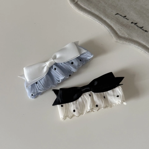 Koreaanse Stijl Zoete Stof Strik Haarclip Stippen Kanten Rand Geplooide Haarnaald Voor Dames Mode Haaraccessoires