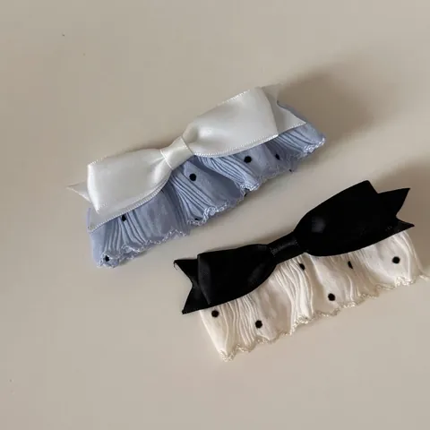 Koreaanse Stijl Zoete Stof Strik Haarclip Stippen Kanten Rand Geplooide Haarnaald Voor Dames Mode Haaraccessoires