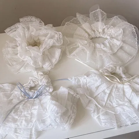 Coletero de Encaje Blanco Estilo Francés para Mujer Lazo de Cinta Grande para el Cabello Elegante Soporte para Coleta de Organza