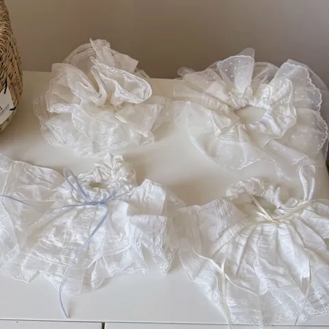 Coletero de Encaje Blanco Estilo Francés para Mujer Lazo de Cinta Grande para el Cabello Elegante Soporte para Coleta de Organza