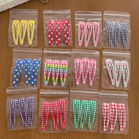 3Pcs Set Cute Plaid Polka Dot Waterdrop BB Hair Clips Multicolor Fashion Contrast Color Gingham Hairpins For Women Girls Daily Hair Accessories