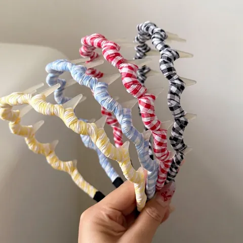 Women's Gingham Fabric Wrapped Headband With Non-Slip Comb Teeth Korean Style Geometric Checkerboard Hair Band For Daily Styling