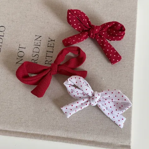 Barrettes à Cheveux Nœud en Tissu Style Français Pour Femmes Motif à Pois Rouge Pince Bec de Canard Accessoires Vintage