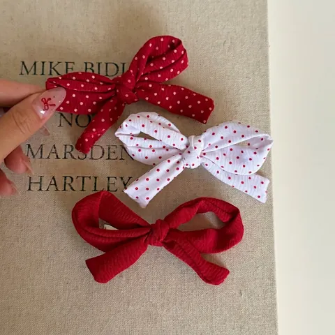 Barrettes à Cheveux Nœud en Tissu Style Français Pour Femmes Motif à Pois Rouge Pince Bec de Canard Accessoires Vintage