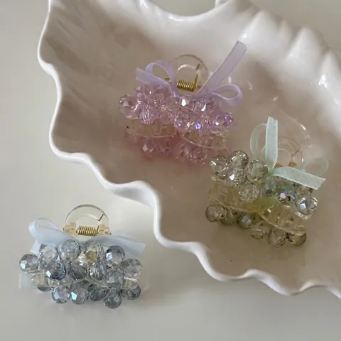 Elegant Beaded Bowknot Hair Claw Clip For Women Small Acrylic Crystal Fringe Clip Korean Style Hair Accessories