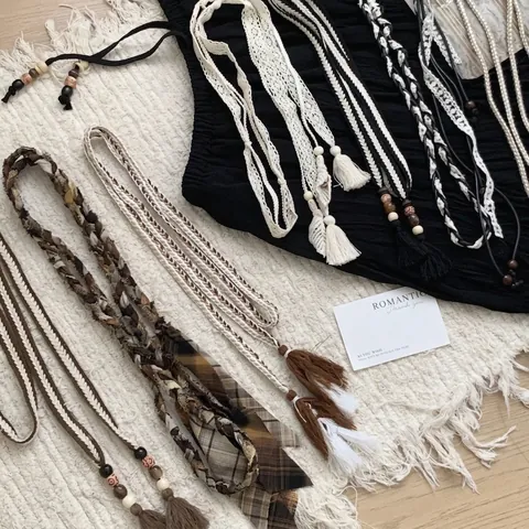 Cadena de Cintura Tejida de Algodón Vintage Bohemio para Mujer Decoración de Falda Estilo Étnico Con Borlas Y Cuentas