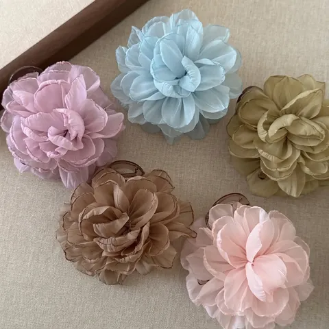 Pince à Cheveux Crabe Élégante en Maille Fleur de Rose pour Femmes Nouveau Style Chinois Grande Barrette Accessoire de Coiffure Fait à la Main Maille Florale Pince Requin