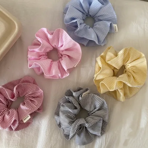 Oversized Striped Fabric Scrunchie Hair Tie Korean Style Cotton Blend Handmade Elastic Hair Band For Women Girls Hair Accessories