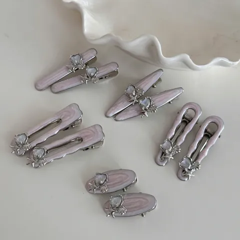 Pinza para el Cabello de Metal y Resina Jaspeada Rosa para Mujer Estrella de Mar Corazón Decoración Strass Clip de Flequillo Dulce