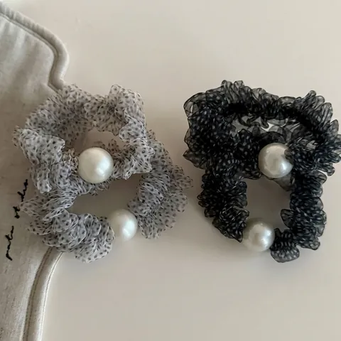 Coleteros de Malla a Lunares Vintage Francés Con Perla Artificial Gomas de Pelo Elásticas para Mujer Accesorios Elegantes para el Cabello