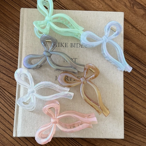 Elegant Large Pearlescent Bow Knot Hair Claw Clip Iridescent Acrylic Shark Clip For Women Girls Stylish Hair Accessories