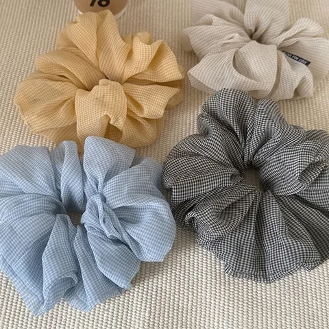 Dames Gingham Scrunchie Grote Raster Stof Elastische Haarelastiek Franse Stijl Paardenstaarthouder Mode Haaraccessoires