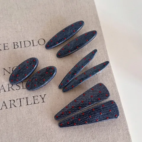 Fermagli per Capelli Vintage Blu Denim con Pois Rossi per Donna in Lega Fatti a Mano Smalto Geometrico Clip Laterale Accessori per Capelli Moda