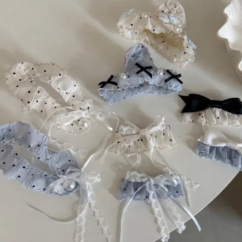 Molletta per Capelli a Pois in Pizzo con Fiocco per Donna Vintage Francese Perla Artificiale Clip a Squalo Lolita Accessori