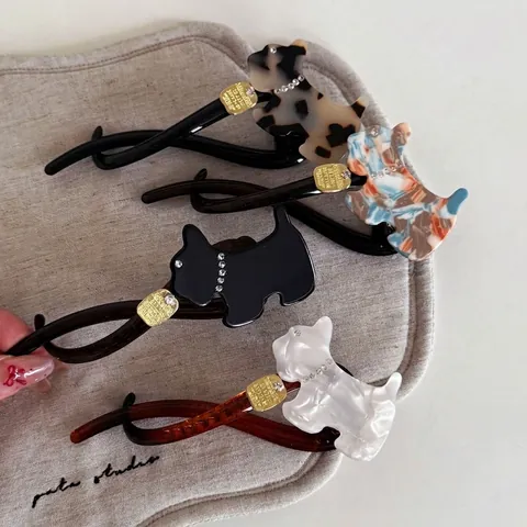 Eleganter Schottischer Terrier Bananen Haarklammer Acryl Haarnadel Mit Strass Mode Tier Haarschmuck Für Damen Haar Styling Tool