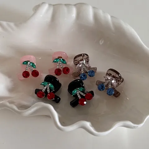 Mini Pinza de Pelo de Cereza con Diamantes de Imitación Vintage Francés Pinza de Pelo de Acrílico Dulce para Mujer