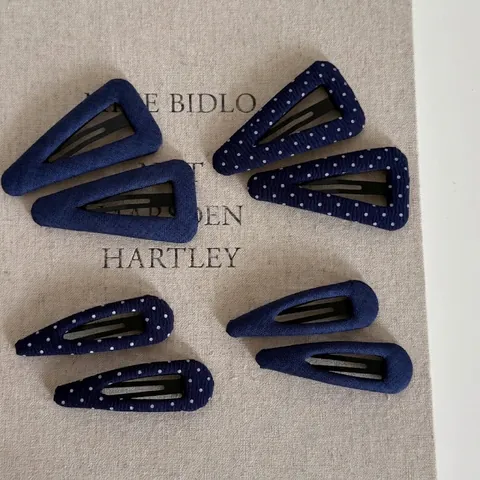 Vintage Navy Blue Polka Dot Hair Clip Denim Fabric Wrapped Snap Clip Fashion Retro Side Hairpin For Women Hair Accessory