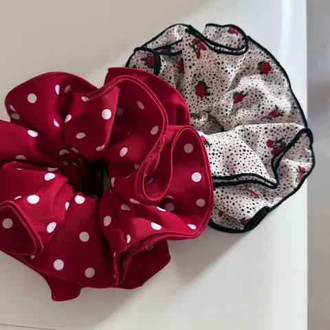 Korean Sweet Satin Floral Polka Dot Hair Scrunchies For Women Red White Elastic Hair Bands Vintage Hair Ties Accessories