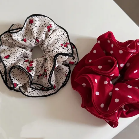 Korean Sweet Satin Floral Polka Dot Hair Scrunchies For Women Red White Elastic Hair Bands Vintage Hair Ties Accessories
