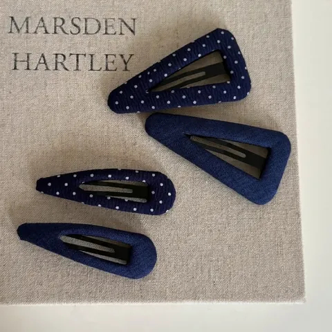Vintage Navy Blue Polka Dot Hair Clip Denim Fabric Wrapped Snap Clip Fashion Retro Side Hairpin For Women Hair Accessory