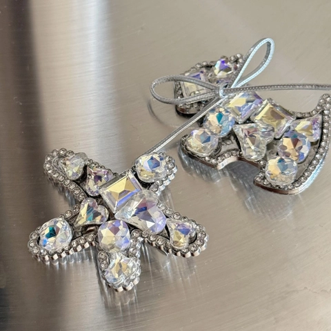 Molletta per Capelli a Becco d'Anatra con Cane e Stella in Strass Lega Cristallo Fermaglio Laterale Elegante Donna Ragazza