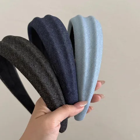 Retro Denim Stoff High Top Stirnband Breitkrempiges Strukturiertes Mode Haarband Für Damen Alltag Pendeln Haarschmuck