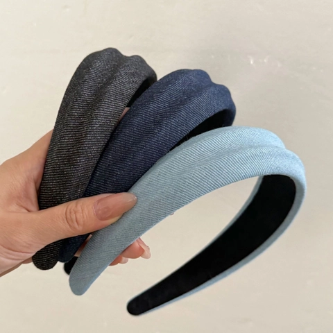 Retro Denim Stoff High Top Stirnband Breitkrempiges Strukturiertes Mode Haarband Für Damen Alltag Pendeln Haarschmuck