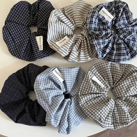 Elastici per Capelli in Tessuto Plaid Retrò per Donna Grandi Chouchou a Quadretti Fatti a Mano Fasce per Capelli Coreane Accessori