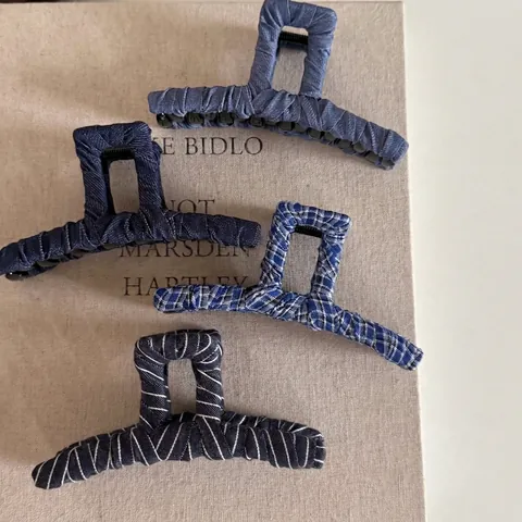 Vintage Fabric Wrapped Hair Claw Clips Denim Plaid Striped Square Hair Clamps Fashion Large Shark Clip For Women Hair Styling