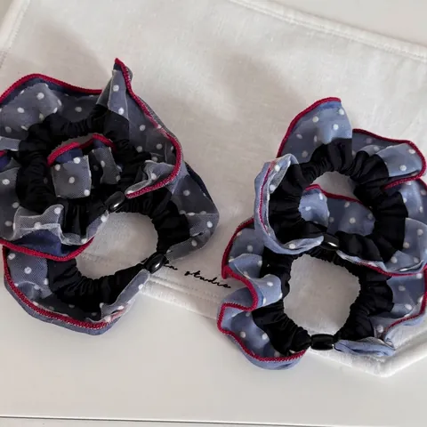 Franse Vintage Polka Dot Scrunchie Stof Haarelastiek Blauw Zwart Bedrukte Haaraccessoires Voor Vrouwen Zoete Retro Elastische Paardenstaarthouder