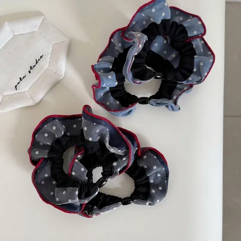 Franse Vintage Polka Dot Scrunchie Stof Haarelastiek Blauw Zwart Bedrukte Haaraccessoires Voor Vrouwen Zoete Retro Elastische Paardenstaarthouder