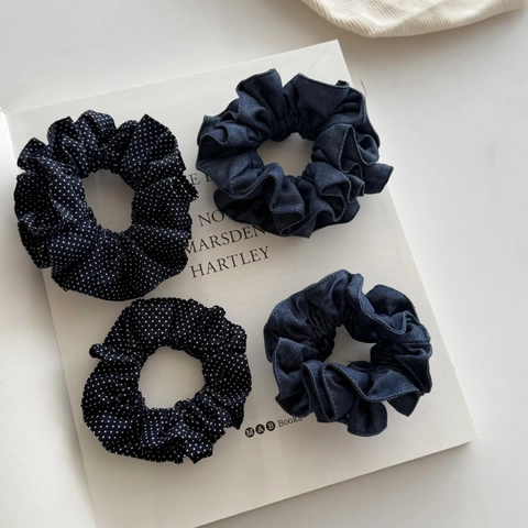 Γυναικείο Μεγάλο Denim Λαστιχάκι Μαλλιών Πλισέ Πουά Ελαστικό Δαχτυλίδι Μαλλιών Μονόχρωμο Υφασμάτινο Σχοινί Μαλλιών Ponytail