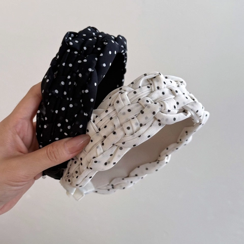 Französisches Vintage Polka Dot Stirnband Breit Plissee Geflochtener Stoff Hohes Schädel-Top Haarschmuck Für Damen Alltag