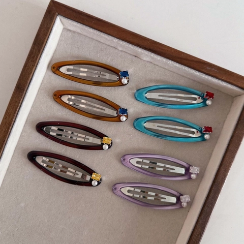 Barrette en Acrylique Ovale Élégante de Style Français pour Femme Avec Strass et Perle Artificielle Clip Latéral en Métal BB