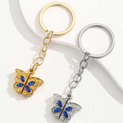 Portachiavi Cuore Apribile con Farfalla in Strass Ciondolo I Love You Lega Metallo Anello Chiave Accessori Moda Donna Regalo