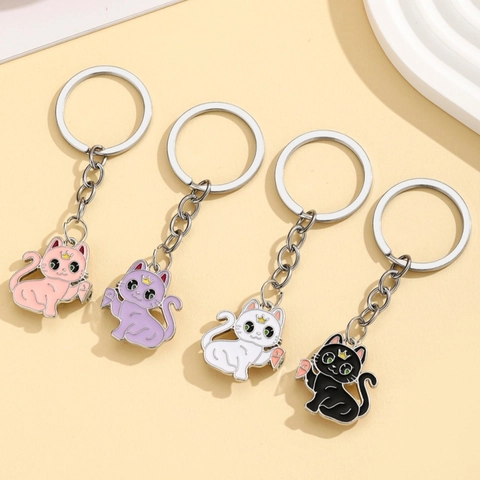 Süße Cartoon Katze Magnetische Herz Schlüsselanhänger Legierung Emaille BFF Best Friend Schmuck Geschenk Für Paare Damen