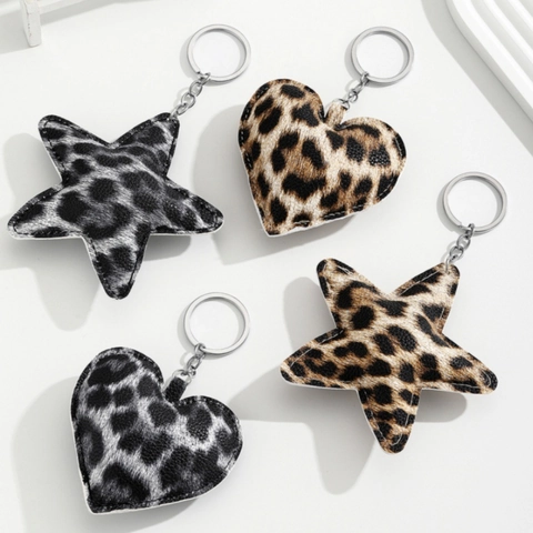 Leopardenmuster PU Leder Schlüsselanhänger Stern Herz Form Tasche Anhänger Zubehör Mode Tierdruck Schlüsselring Geschenk Für Damen