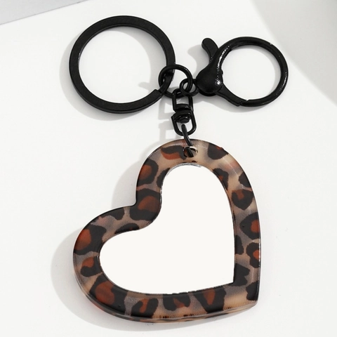 Luipaardprint Acryl Sleutelhanger Met Make-up Spiegel Ster Hart Bloem Vorm Draagbare Tas Charm Mode Sleutelhanger Voor Vrouwen