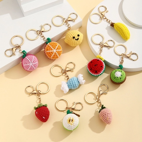 Handgemachter Gehäkelter Frucht Schlüsselanhänger Süße Erdbeere Wassermelone Orange Banane Garn Gestrickter Taschenanhänger Geschenk